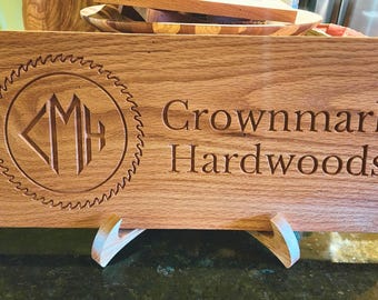 Custom Carved Oak Wood Business Sign | Personalized Logo, Rustic Decor