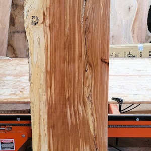 Spalted Beech Wood Slab. 77&quot; X 18-19&quot; X 1 7/8&quot; Half Live Edge (One side straight). Planed, Vacuum Kiln Dried.