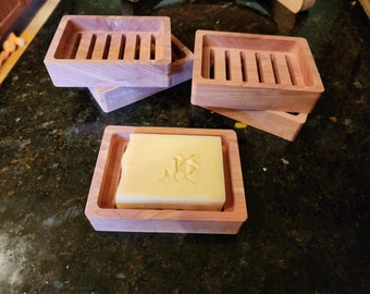 Handmade Aromatic Cedar Soap Dish | Rustic Self Draining Bathroom Decor