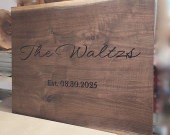 Custom Live Edge Sign - Black Walnut | Carved Wood Family Name Sign | Cozy Farmhouse Decor