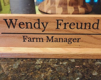 Personalized Oak Wood Nameplate with Stand | Engraved Desk Sign