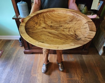 XL 18 " Wide 3.5" Tall Spalted Hickory Wood Fruit Centerpiece Salad Side Grain Rimmed Bowl. Reclaimed  Fallen Tree. Extra Large