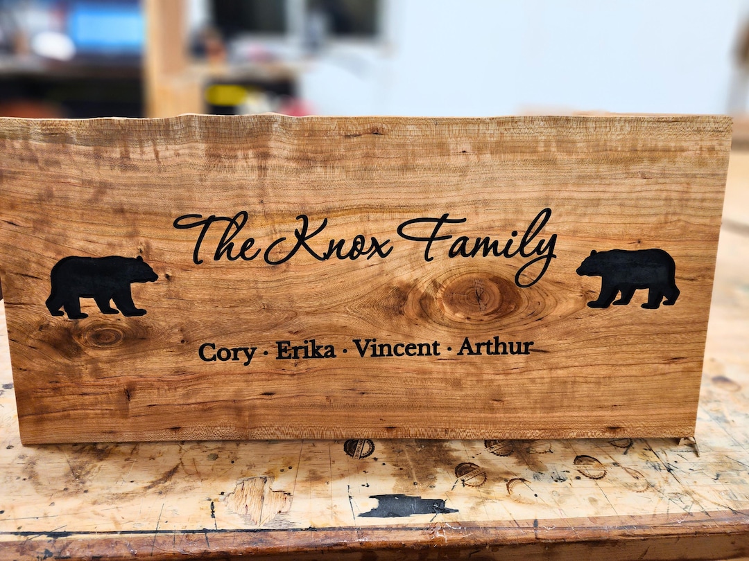 Wood Family Name Sign - Personalized, Live Edge | Living Room Decor - Etsy