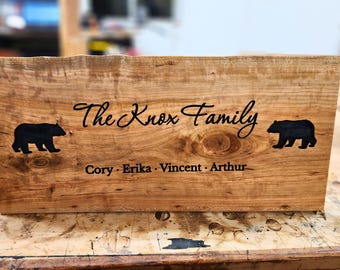 Custom Live Edge Wood Family Sign | Carved with Family Name | Anniversary Gift | Rustic Farmhouse Decor | Personalized Wall Art