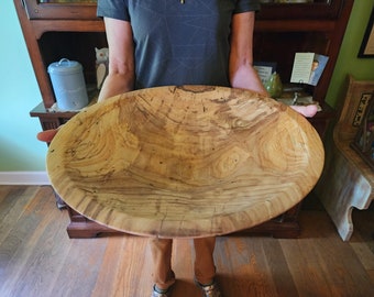 XL 18 " Wide 3.5" Tall Spalted Hickory Wood Fruit Centerpiece Salad Side Grain Rimmed Bowl. Reclaimed  Fallen Tree. Extra Large
