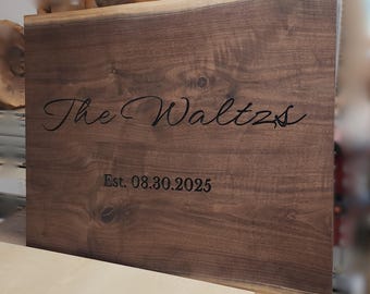 Custom Live Edge Wedding Sign | Carved with Names | Cozy Farmhouse Decor | Wedding Guestbook