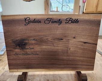 Custom Engraved Walnut Book Stand: Rustic Wood Display Easel