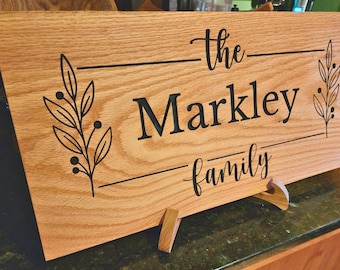 Custom Carved Oak Wood Family Name Sign | Rustic Wall Decor