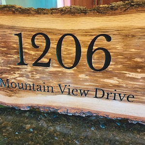 Custom Live Edge Wood Address Sign | Carved with House Number or Street Address | Personalized Housewarming Gift | Rustic Farmhouse Decor
