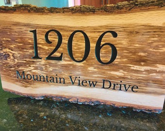 Custom Live Edge Wood Address Sign | Carved with House Number or Street Address | Personalized Housewarming Gift | Rustic Farmhouse Decor