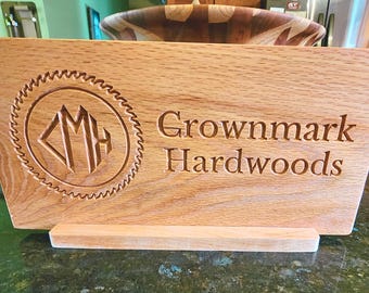 Custom Carved Oak Wood Sign | Freestanding Rustic Business Logo