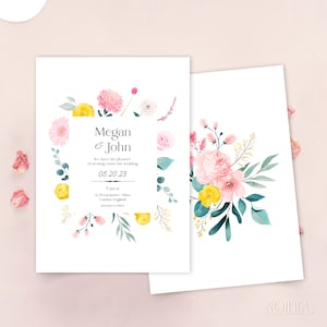 Floral Wedding Invitation Template Canva, Editable Printable Canva, Minimalist Classic Simple, Flower invitation, 5x7 Instant Download