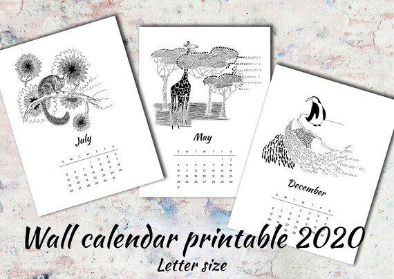 Calendar 2020 Animal Digitalnew Year Giftcalendar 2020 Etsy
