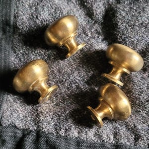 Set of 4 Polished Brass Cabinet Knobs 1" Mushroom Shape - Cabinets - Repurpose - Hooks
