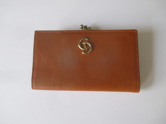 Ochre Brown Burnt Sienna Leather Wallet with Kiss… - image 2