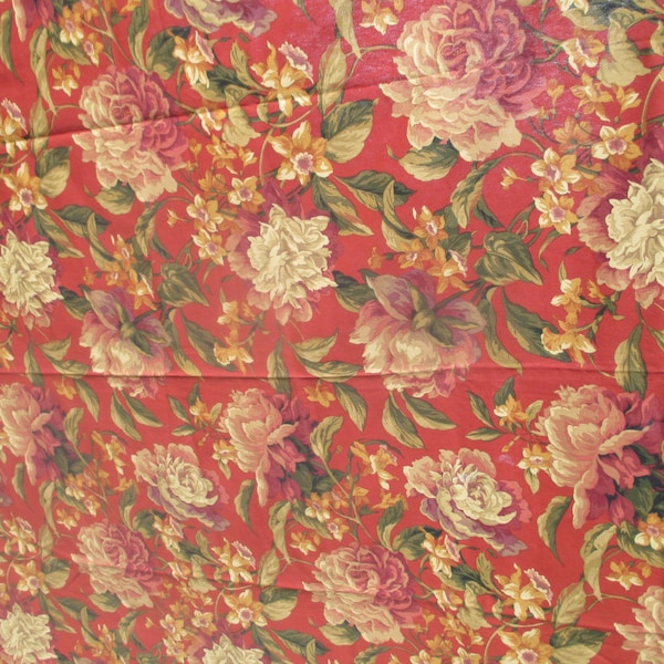 Sold by the Yard Mill Creek Raymond Waites PEONY GARDEN Floral RED Home Decor Drapery Valance Upholstery Pillow Remnant Sewing Fabric