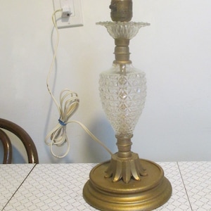 Romantic Bedside Vintage Gold Wood  and Cut Glass Table Lamp - Hollywood Glam - Cottage Core - Crystal