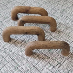 Ensemble de 4 poignées rétro vintage en bois brut - 3" entraxe - Ambiance années 70 - Chunky - BOHO