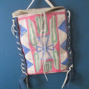 Old Native Hand Painted Parfleche Hide Leather Envelope Bag - Plains Indigenous