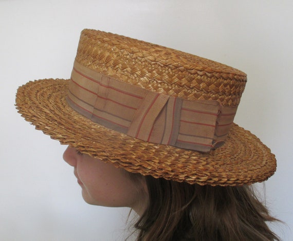 Antique Vintage Straw Boat Hat