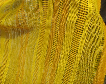 Retro Vintage 70's Yellow Netted Striped Fabric - Perfect for Curtains - Bold