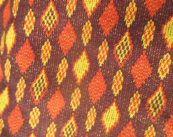 1 Yard Stretchy Polyester in 70's Orange and Brown Diamond Pattern - MCM - Retro - Skirt