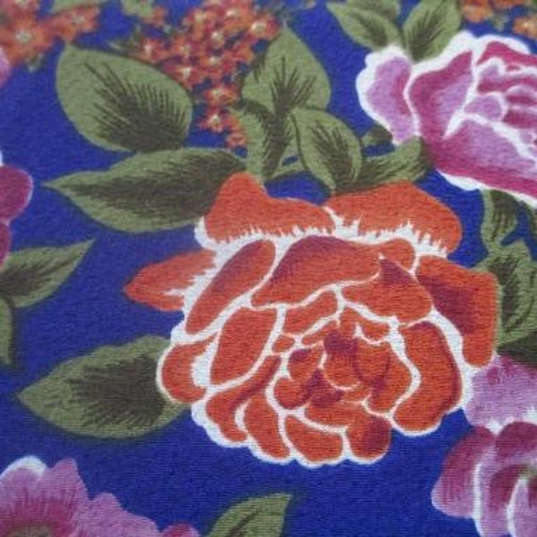 1 Yard Fall Rusty Roses Fabric on Indigo Background Midnight Garden - Holidays - Dramatic - Wallpaper