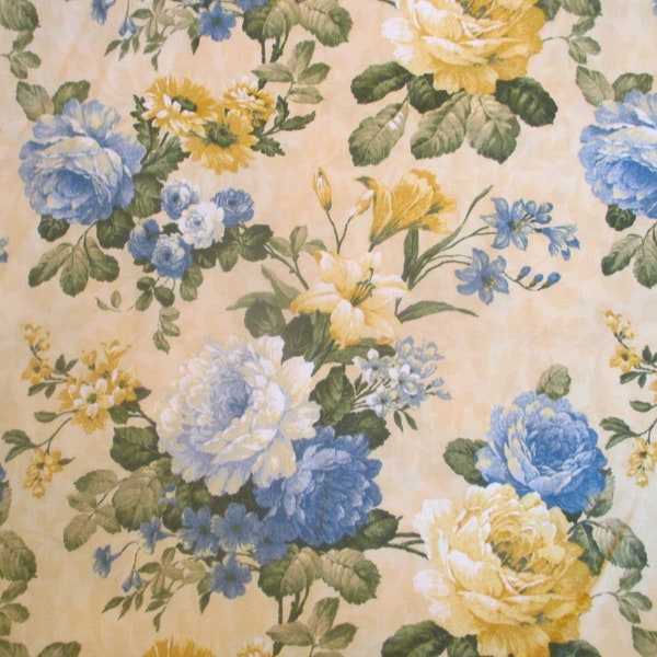 80's Inspired Large Rose Pattern Cotton Fabric - Yellows - Spring -Fresh - Cheerful
