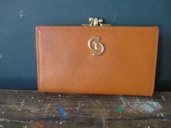 Ochre Brown Burnt Sienna Leather Wallet with Kiss… - image 1