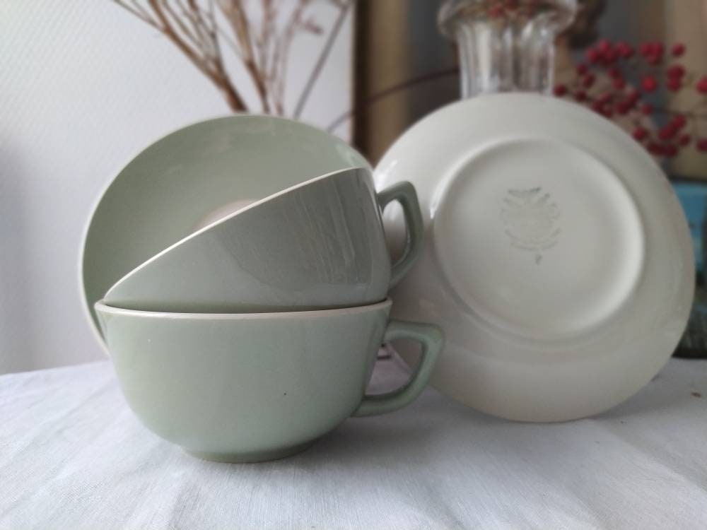 Deux Tasses Vintage Circa 1950 Villeroy et Boch Vert Pastel