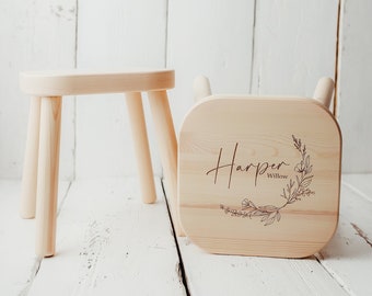 Personalised Children’s Stool | Engraved Wooden Kids Chair | Nursery | Playroom | Toddler | Birthday | Christening
