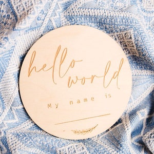 Bonjour tout le monde | Faire-part de naissance nouveau-né | Signe de statistiques de naissance | Je suis là | Disque de cartes en bois pour bébé | Accessoire photo neutre