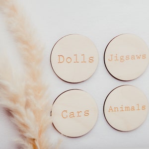 Wooden Storage Labels | Nursery Decor | Storage Tags and Labels | Kallax Trofast Labels | Playroom Toy Organisation Tags | Engraved Labels