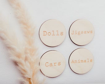 Wooden Storage Labels | Nursery Decor | Storage Tags and Labels | Kallax Trofast Labels | Playroom Toy Organisation Tags | Engraved Labels