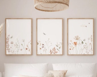 Set of 3 Botanical Watercolor Posters, Farmhouse Wildflower Art ...