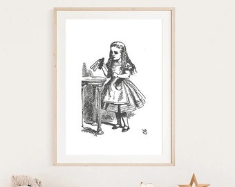 Alice in Wonderland Vintage Poster "Drink-Me", Natural and textured semi-thick paper print format A4 A3 A2