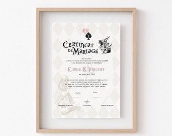 Alice in Wonderland Union Marriage Certificate, Disney printed vertical poster, witness poster gift, boho chic and country