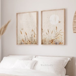 Ensemble de 2 affiches aquarelles botaniques, art de fleurs sauvages à la ferme, décoration chambre romantique, impression papier naturel