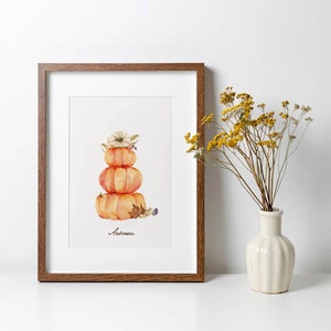 Affiche Automne A4/A3/A2 3 citrouilles feuille chêne, cartes de saison automne, papier haute qualité à grain, décoration murale halloween