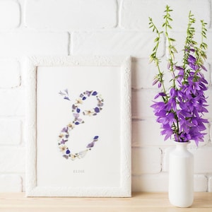 Póster nombre letra E de flor seca y prensada, decoración de pared de naturaleza botánica, reproducción en papel de alta calidad en cualquier formato