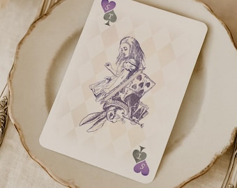 Mad Hatter's MENU: "Alice in Wonderland" playing card, wedding table decoration, personalized heart & spade initials