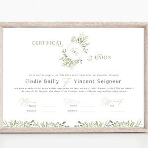 Gewerkschaftsurkunde, Heiratsurkunde, salbeigrüner Olivenbaum auf dem Land, Andenken an das Ehegelübde, Aquarellposter im Boho-Chic