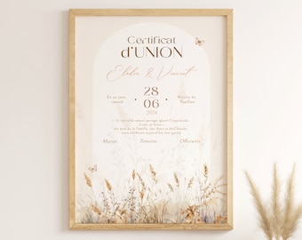Secular marriage certificate, civil union certificate, wedding vow keepsake, rustic boho chic watercolor print poster