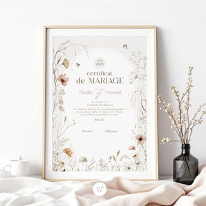 Weltliche Heiratsurkunde, Gewerkschaftsurkunde und PACS, Hochzeitsgelübde-Souvenir, schickes romantisches Country-Aquarell-Druckplakat