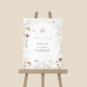 Affiche de bienvenue baptême, anniversaire ou mariage personnalisée, décoration style herbier, floral, champêtre. Impression haute qualité
