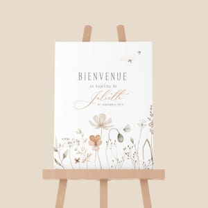 Personalisiertes Willkommensplakat zur Taufe, zum Geburtstag oder zur Hochzeit, Herbarium, florale Dekoration im rustikalen Stil. Hochwertiger Druck