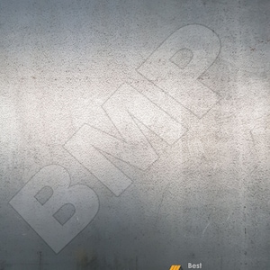 May include: A close-up of a gray metal sheet with a textured surface. The sheet has a faint outline of the word "BMM" in the upper right corner. The bottom right corner of the image shows a logo for "Best Metal Products".