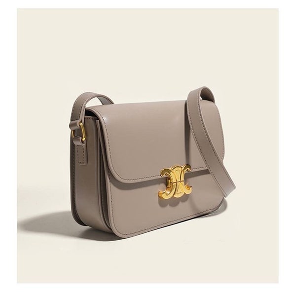 Elegante Designer Schulter Ledertasche mit Gold Emblem, Klassische Crossbody Tasche für Damen