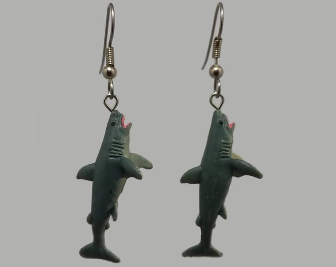 SHARK Earrings CUTE 3D Animal Charm Fun Fish Dangle Earrings Etsy