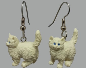WHITE CAT Dangle Earrings Novelty Kitten Animal Earrings 316L Surgical Stainless Steel Hooks Colorful Charm Cute Pet Kitty Kat